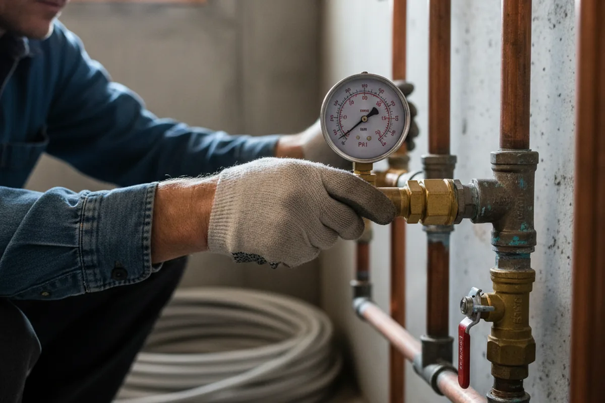 Pressure testing a repaired line during Water Line Repair in Cambria